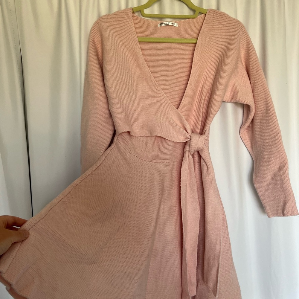 Shop Zoco Pink Knit Sweater Ballet Wrap Dress